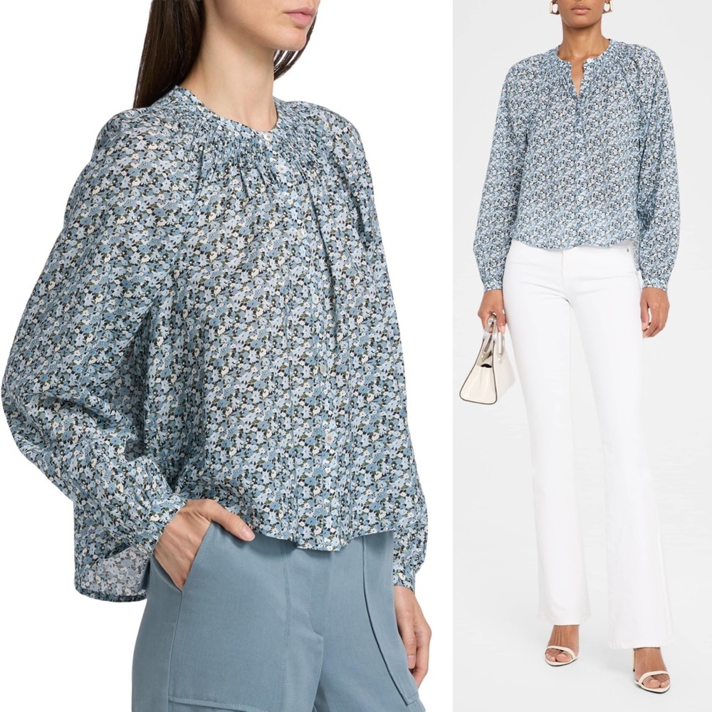 NWT VERONICA BEARD Floral Cotton Puff Long Sleeve Button Up Cottagecore Top 10 - Picture 3 of 12